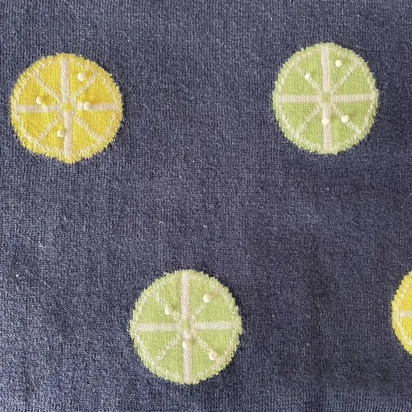 Talbots Woman Petites Sleeveless Sweater, Sz XLP, Navy with Lemons & Limes - Picture 5 of 6